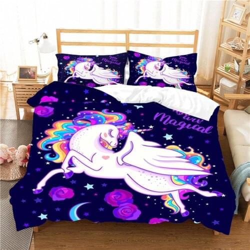 A Bedding Set 3D Printed Duvet Cover Bed Set Cartoon Unicorn Home Textiles for Adults Bedclothes with Pillowcase #DJS39