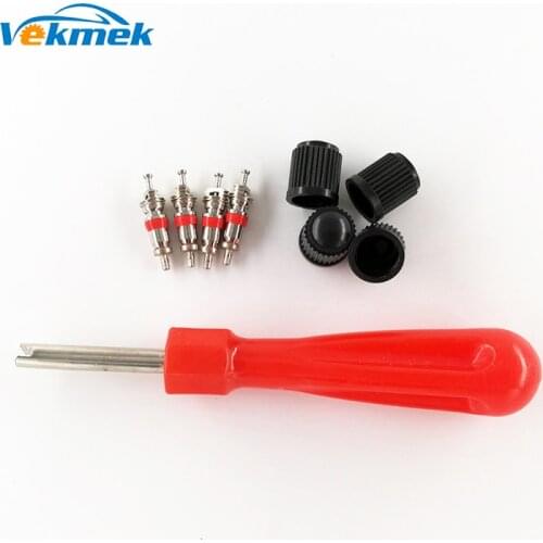 1 Set Tire Valve Service Kit 4 Valve Cores 4 Valve Caps 1 Valve Stem Screwdriver Tire Repair Tool for Car Motorcycle Bus Truck