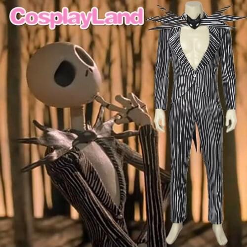 The Nightmare Before Christmas Jack Skellington Cosplay Costume Carnival Halloween Costume Fancy Black Stripe Suit Custom Made