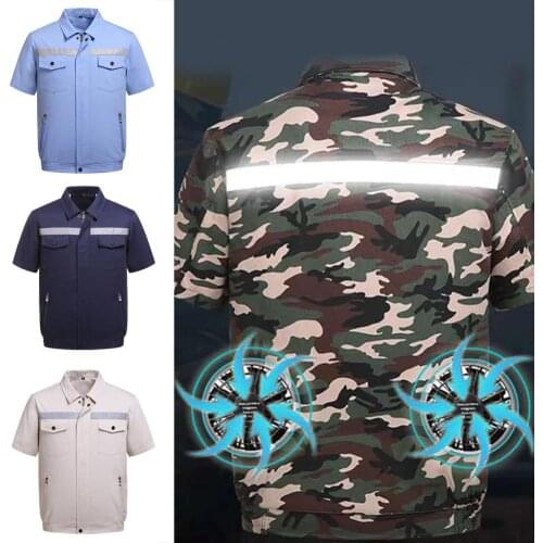 Summer Air Cooling Fan Reflective Strip Short Sleeve Jacket Working Top Coat Reflective strips on back and front to work safer