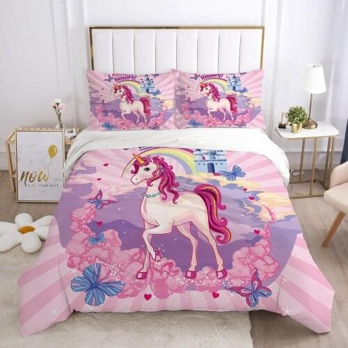 Cartoon Bedding Set for Kids Baby Crib Children Duvet Cover Set Single Pillowcase Comforter Blanket Quilt Cover Pink Unicorn