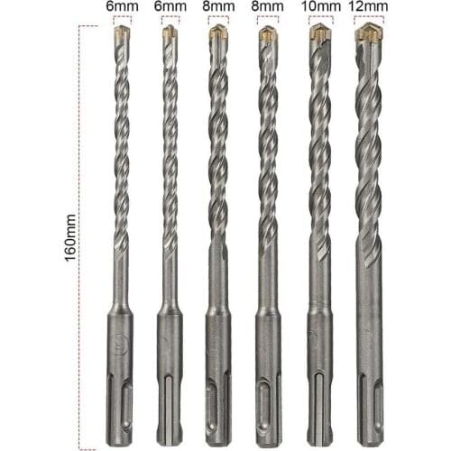 6pcs 160mm Electric Hammer SDS Plus Drill Bits Set For Masonry Concrete Rock Power Tool Accessories