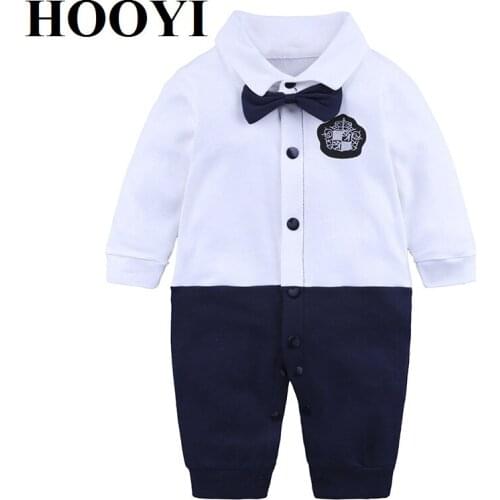 Hooyi Baby Boys Clothes Tuxedo One piece Rompers Infant Bow Ties Childrens Shirts