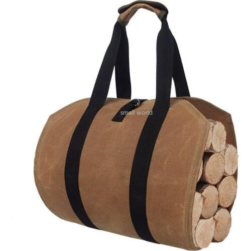 Portable firewood storage bag strong wear-resistant outdoor large-capacity waterproof canvas logging bag timber transport bag