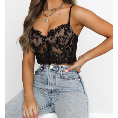 Perspective Lace Bra Busiter Women Sexy Camisoles Backless Suspender Straps Corsets Top Chic New Summer Sheer Top