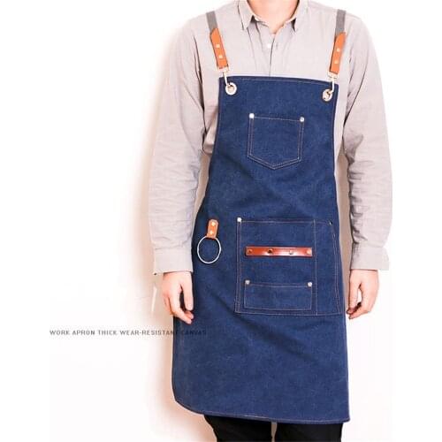 Labour work Canvas Apron Pockets Home Barber Coffee Restaurant Bib Leather Chef Kitchen Apron For Women Men Safety Clothing