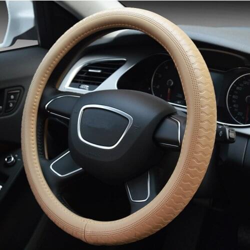 Luxury 38cm Universal Black Genuine Leather Car Steering Wheel Cover Four Seasons Anti-skid Auto Steering Cover Car Styling