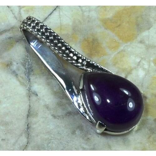 Hand make Genuine Amethyst Pendant 100% Solid 925 Sterling Silver Jewelry, 40MM, 6.4G