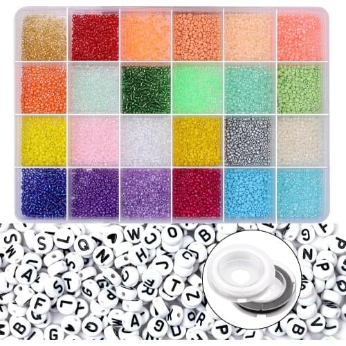 Letter Glass Bead Boxed Rice Bead Bracelet Earring Necklace Jewelry Making Kit Bead Craft Kit Set Handmade Art Jewelry