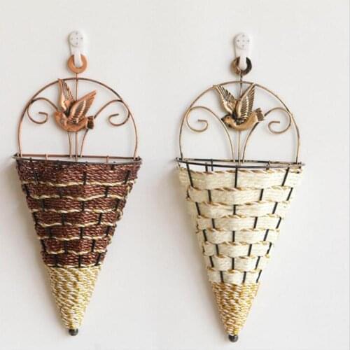 Wall Hanging Wicker Flower Basket Pot Planter Holder Storage Rack Home Decor