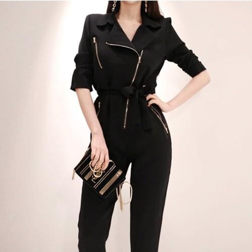 Body Special Offer Polyester Sashes Regular Body Feminino 2019 Womens New Autumn Jumpsuit Waist Zipper Handsome Tooling Women