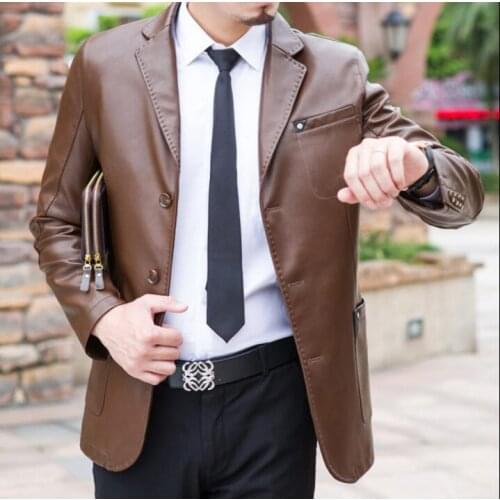 Spring autumn thin motorcycle leather jacket men korean slim mens leather jackets and coats biker single-breasted clothing brown