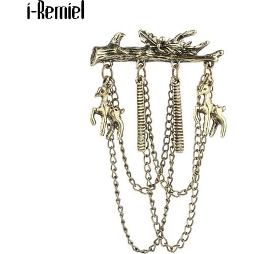 High-end Vintage Brooch Gold Lapel Pin Retro Tree Branch Chain Tassel Mens Suit Corsage Dress Wedding Badge Jewelry Accessories