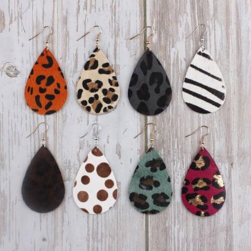2019 Genuine Leather Leopard Print Teardrop Earrings Leather Zebra-Stripe Dot Water Drop Earrings For Women Accessories