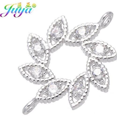 Women Fashion Bracelets Earrings Accessories Micro Pave Zircon Floating Flower Charm Connectors DIY Jewelry Making Findings