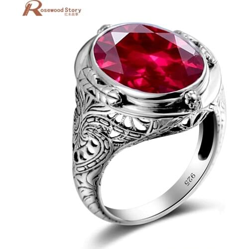 Genuine Unique Austrian 925 Sterling Silver Ring with Ruby Stones for Men Vintage Crystal Fashion Luxury Women Party Jewelry