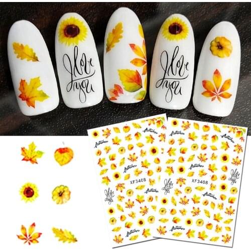 1PC Lines Maple Leaves Nail Foil Stickers Autumn Gold Flower Leaves Transfer Decals Slider Nails Art Decoration DIY Manicures