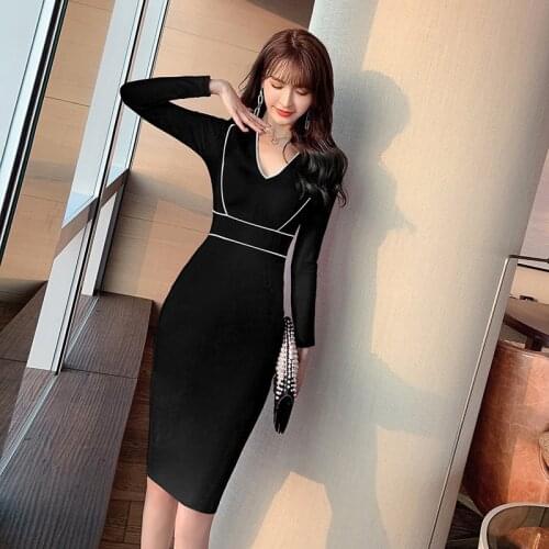 2021 High-end Women Elegant Office Sexy Party Classy Dresses Patchwork Long Sleeve Vintage Bodycon Sheath Bandage Dress Vestidos