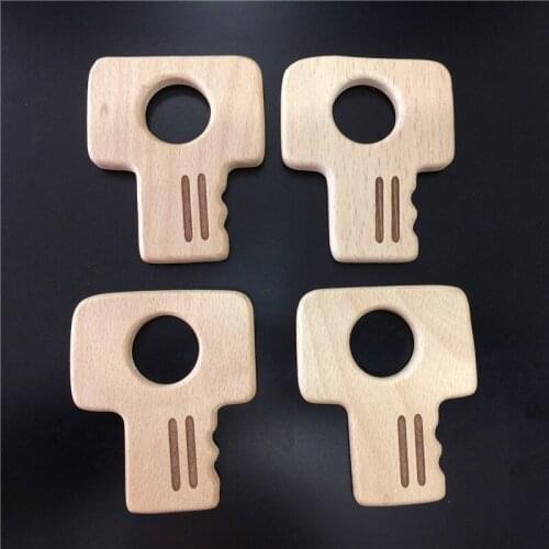 79x67mm Baby Nursing Accessories Beech Wooden Key Chew Silicone Beads DIY Fashion Jewelry Teether Baby Crib Toy Wood Beads