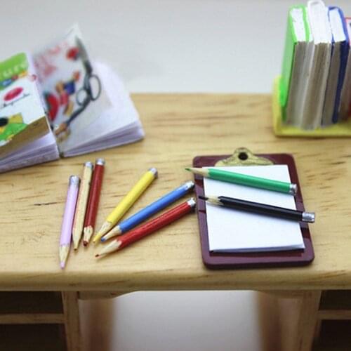 8Pcs/set 1/12 Dollhouse Mini Colorful Pencil Model Fashion Miniature Accessories Simulation Model Toys For Doll Kids Gift