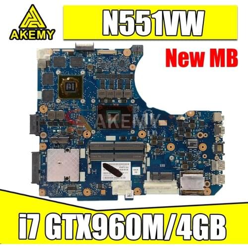 Akemy N551VW Laptop motherboard For Asus ROG N551V G551V G551VW FX51V FX51VW original mainboard HM170 I7-6700HQ GTX960M/4GB