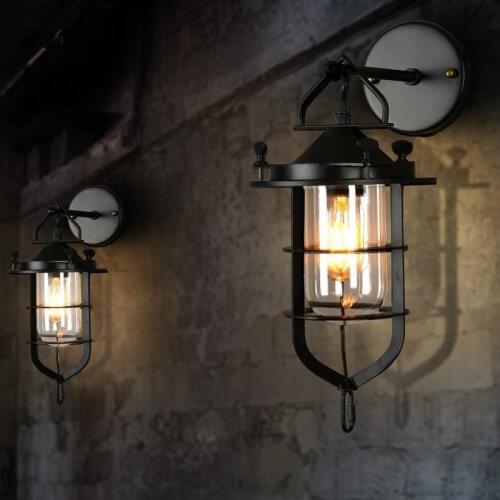 American Retro Industrial Style LOFT Wrought Iron Wall Lamp Dock Lamp Balcony Corridor Bedside Shop Decoration Wall Lamp Led