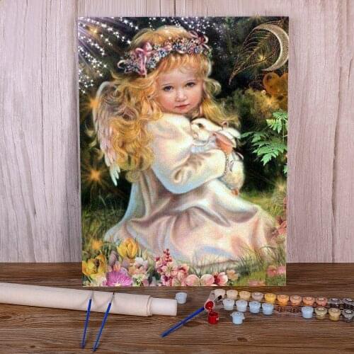 Angel Girl Boy Flowers Coloring By Numbers Painting Set Oil Paints 50*70 Boards By Numbers Wall Decoration Wholesale