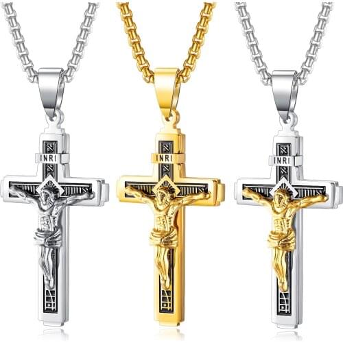 Cyue European Mens Personality Retro Stainless Titanium Steel Cross Pendant Necklace Punk Style