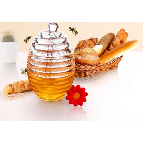 Honey Dispenser Acrylic Jam Jar Kitchen Bar Liquids Storage Container Honeycomb Shaped Syrup Honey Pot Dinner Tool