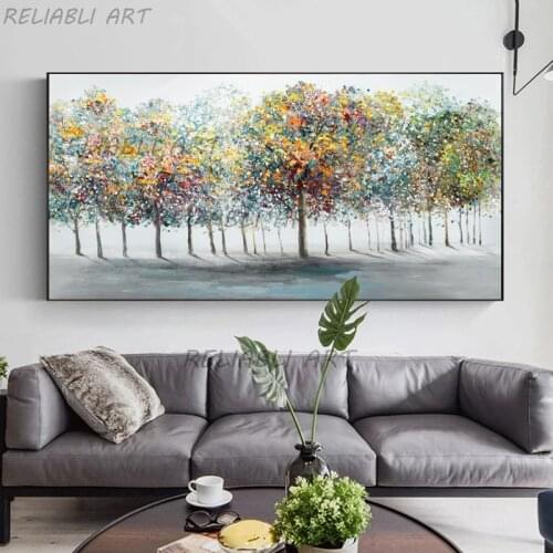 Oil Painting Printed On Canvas Rich Tree Poster Home Decor Colorful Wall Art For Living Room Modern Life Tree Golden Room Decor