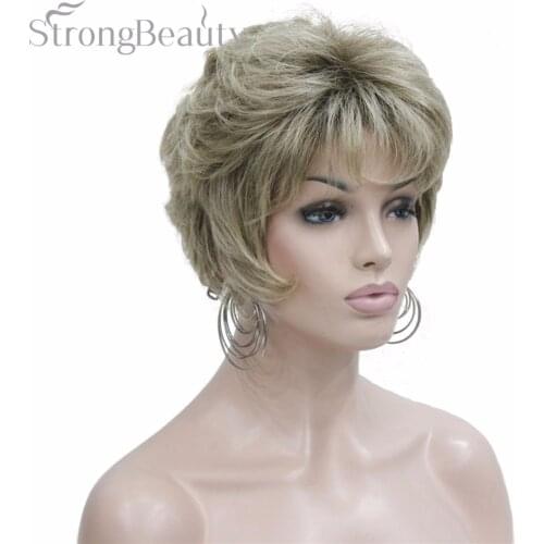 Strong Beauty Synthetic Fake Ombre Light Brown Short Curly Wigs With Bangs For Black Women Heat Resistant Natural Wig