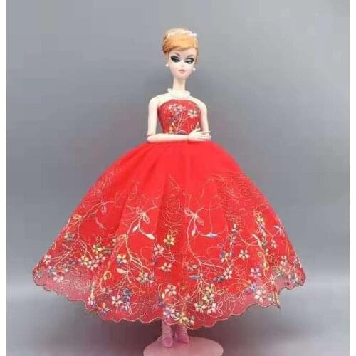 30cm Red Floral Lace Princess Dress for Barbie Doll Clothes Outfits Wedding Gown 1/6 BJD Accessories Kids Playhouse Toy Gift 1:6