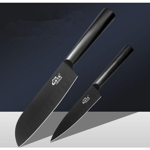 MIKALA Full Stainless Steel Kitchen Knife 2PCS Set Santoku Cutting Sushi Meat Knives Household Slicing Knife Peeling Fruit Knife