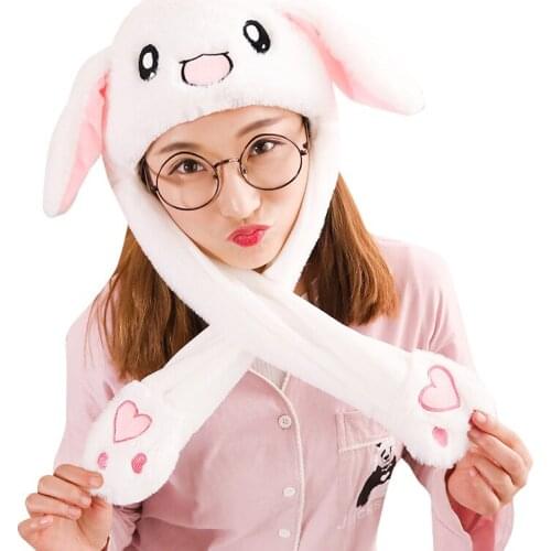 Cute Winter Women Plush Toy Cap Airbag Bunny Cartoon Hats with Rabbit Ears for Adults Children Birthday Gift Live Straming Decor