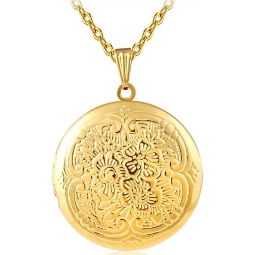 Fashion Luxury Round Flower Photo Gold Locke Necklace Long Chain Necklace For Women With Pendant Party Jewlry For Girlfriend