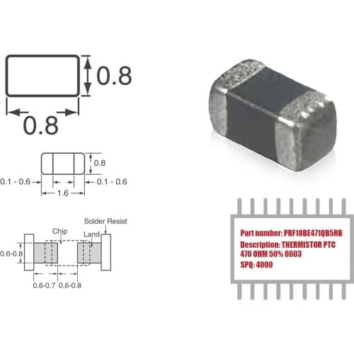 My Group Asia 4000PCS PRF18BE471QB5RB Surface Mount 470 Ohms 50% 0603 Temperature Sensors - PTC Thermistors in Stock
