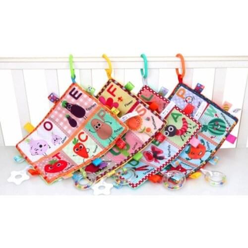 Cartoon Flower Insect Fruit Vegetable Style Baby Single Page Cloth Book Kids Teether Ring Paper Toys Learning Educational Books