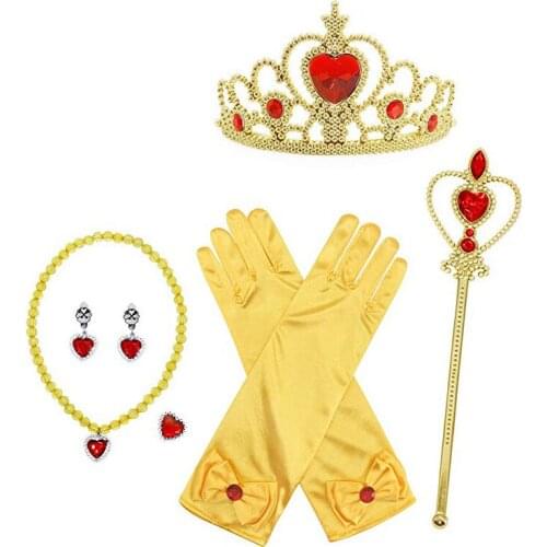 6 7pcs/lot Princess Elza Dress Up Accessories Girls Cosplay Toys Crown Necklace Ring Earring Wand Gloves Kids Jewelry Set
