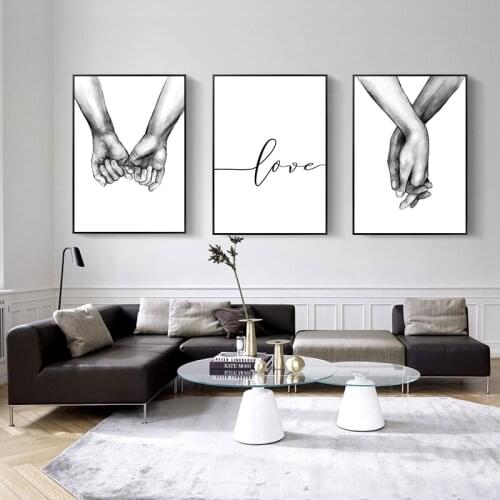 Couple Holding Hands Black and White Canvas Painting Wall Art Pictures Hand Painted Love Simple Posters Living Room Home Decor