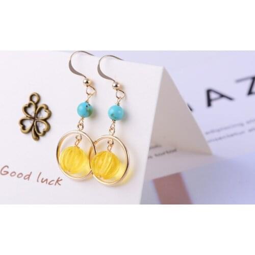 Natural 14k gilded round amber pumpkin shape earrings for women chic stud earring lady fashion baltic amber jewelry earrings