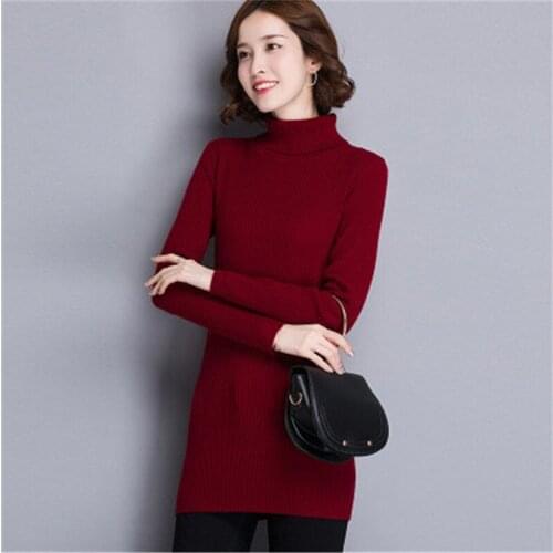 New fashon pure wool knit women high neck slim long pullover sweater solid color S-3XL retail wholesale