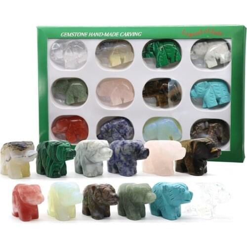 Wholesale Fashion Natural Crystal High Quality 1.3inch Natural Bear Shape Stone Hand Crafted For Gift &Home Decor 12 color Set