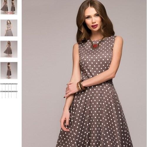 Summer Lady Sleeveless o-neck Elegant Dress Vintage Polka Dot Swing Party Dresses Casual Boho Midi Dress Robe Female