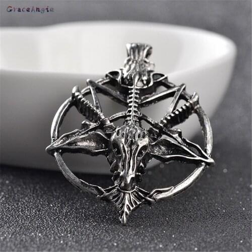 GraceAngie 1PC Goat head Punk Style Round Shape Link Chain Charms Pendant Unisex Chest Hanging Jewelry Jewelry Decorations