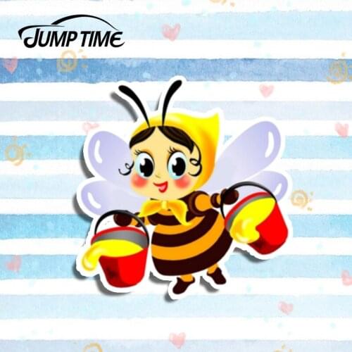 Jump Time 13cm x 12.4cm Car Truck Cartoon Cute Bee Decal Funny Stickers Car Window Bumper Motor Car Decals Accessories