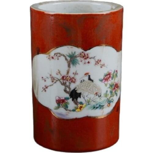 Early collection of the Republic of China Ju Ren Tang pink pine crane penholder stationery ornaments