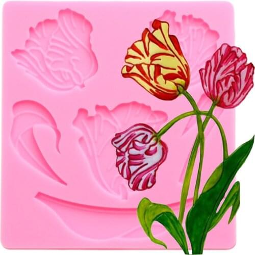 Rose Tulip Flower Leaf Silicone Molds Cake Border Fondant Mold DIY Cake Decorating Tools Candy Clay Chocolate Gumpaste Moulds