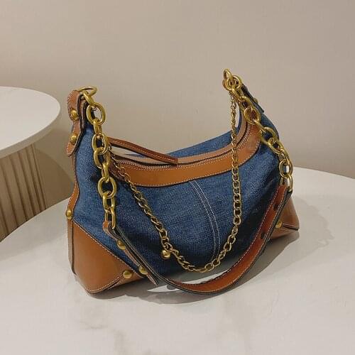 For Women Luxury Fashion Trends Chain Shoulder Handbags and Purses 2022 Winter Retro Square Denim Crossbody Bags