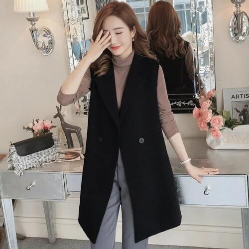 Female Korean Fashion Long Suit Sleeveless Jacket Ladies Thin Waistcoat Vest Women Spring Autumn Jackets Black Temperament 165