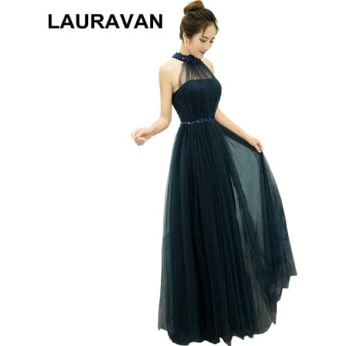 Robe de soiree elegant women female small size halter neck navy blue black bridesmaid dress 2020 long special occasion dresses